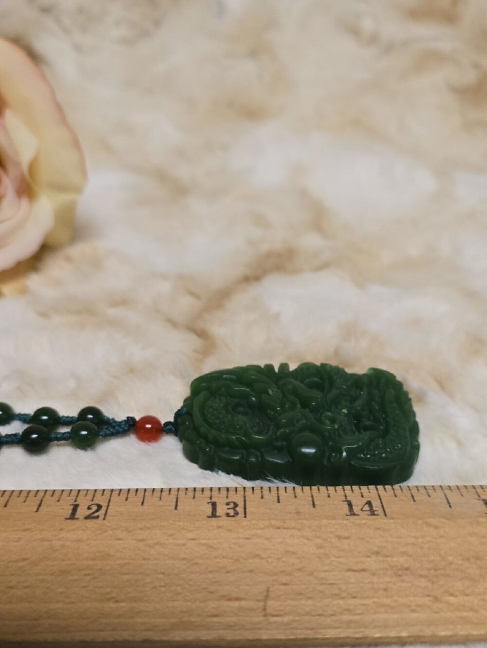 Faux Jade Dragon Pendant W/ Nephrite Jade Beaded Necklace - Picture 9 of 12